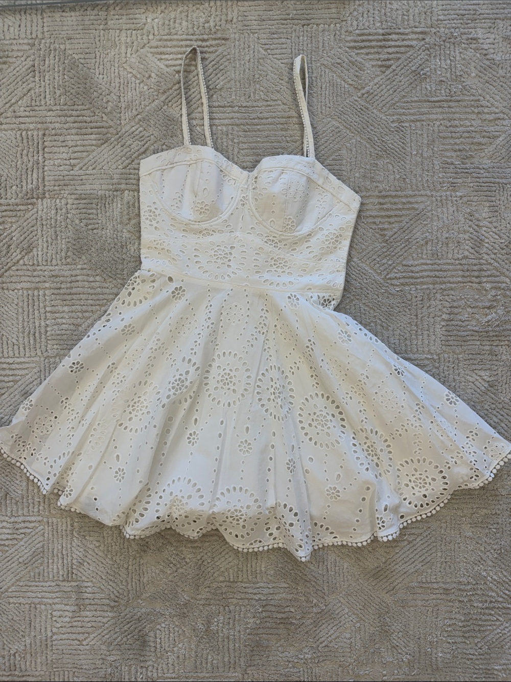 ZARA White Eyelet Fit-and-Flare Mini Dress - Picture 1 of 7